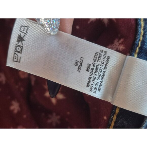 Cabelas Casuals Denim Jeans Red Snowflake Lined Size 14 Regular - Picture 3 of 6